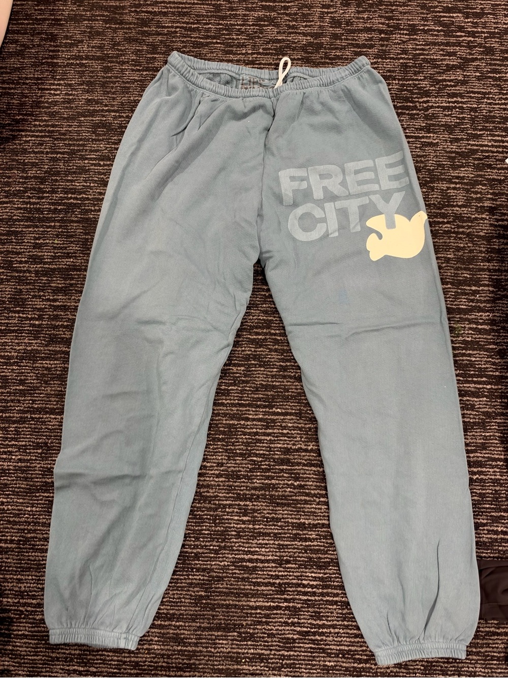 freecity Light Blue Graphic Sweatpants with Yellow Accent